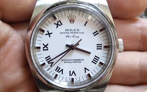 rolex air king white roman wrist|rolex air king availability.